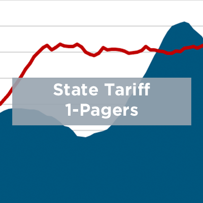 A blue and red graph with the text "State Tariff 1-Pagers".